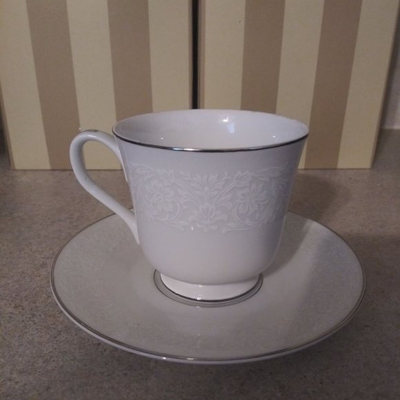 Grace Fine China Concerto Tea Coffee Cup White Silver Trim Japan - Picture 1 of 3